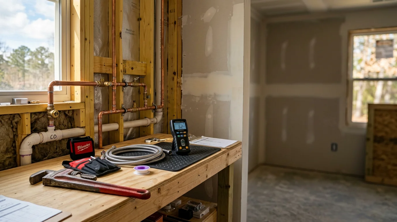 Licensed plumber installing new plumbing fixtures in a residential kitchen in Jacksonville NC